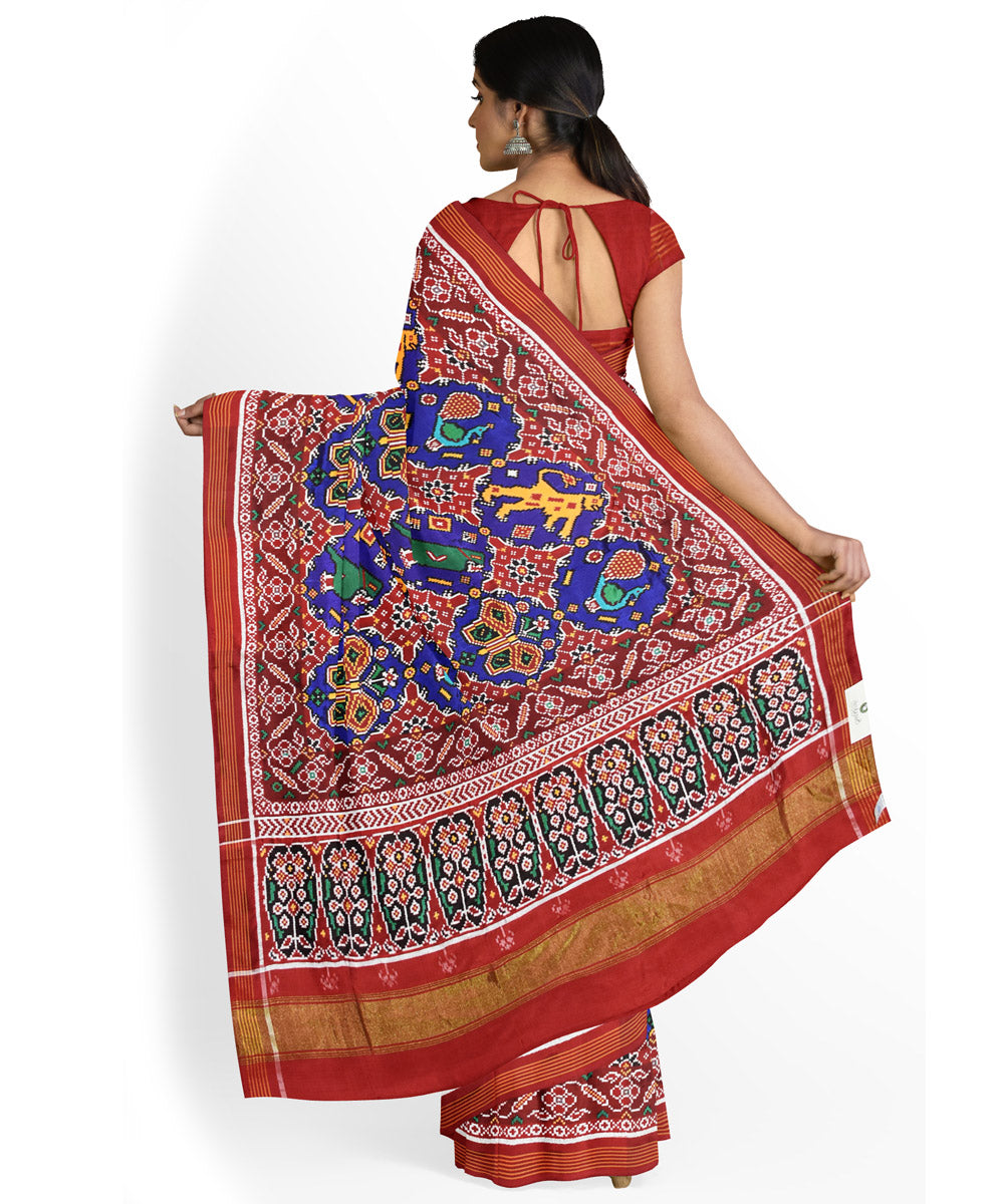 Navy blue red silk handloom patola saree