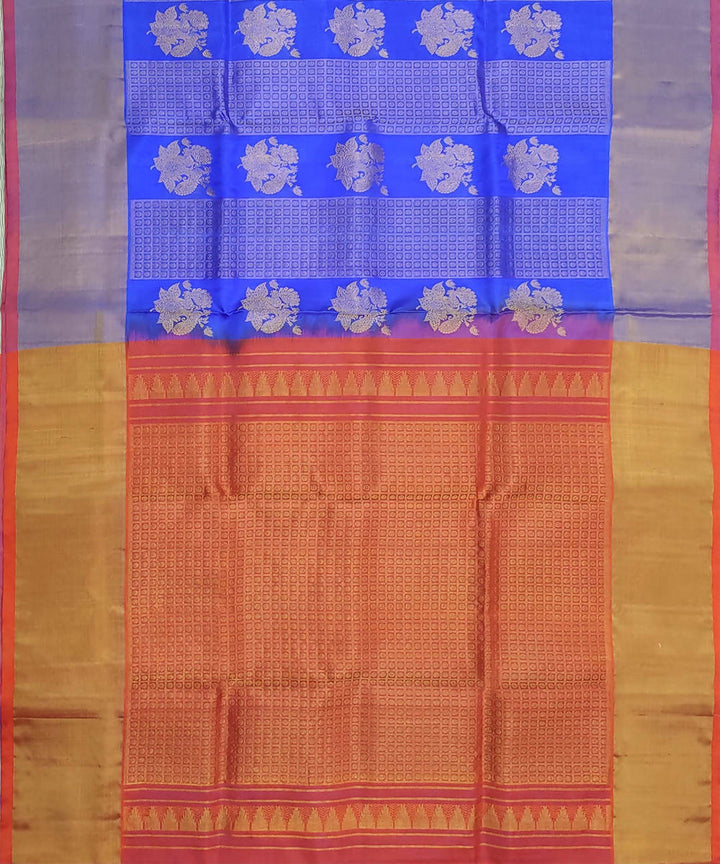 Blue Orange Butta Work Handwoven Silk Venkatagiri Saree