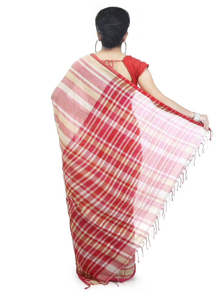 White red handloom handspun saree