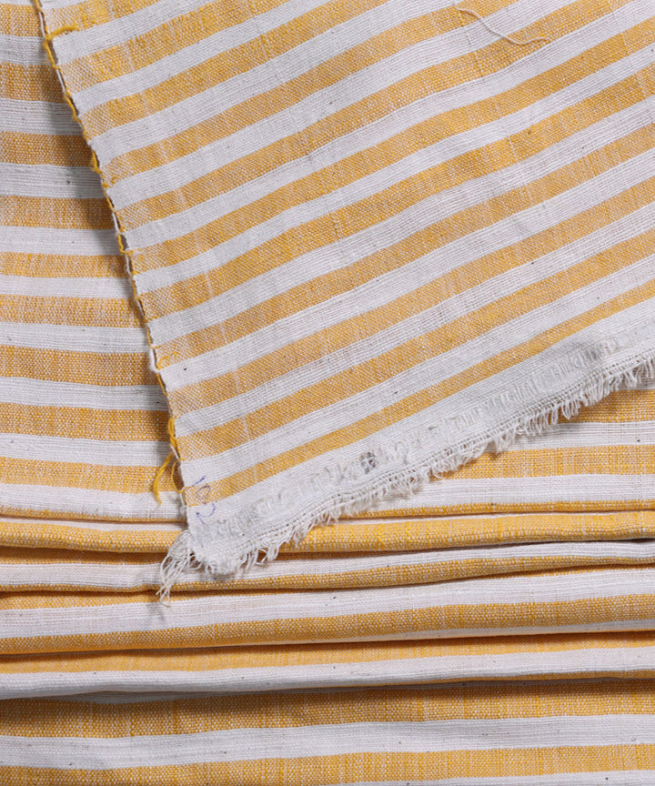 Yellow white handspun handwoven cotton stripe fabric