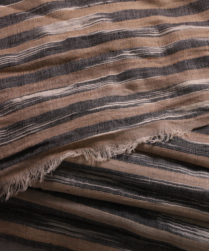 Beige black handwoven stripe cotton silk fabric