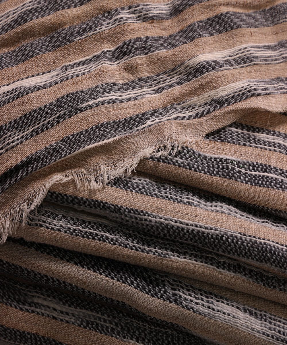 Beige black handwoven stripe cotton silk fabric