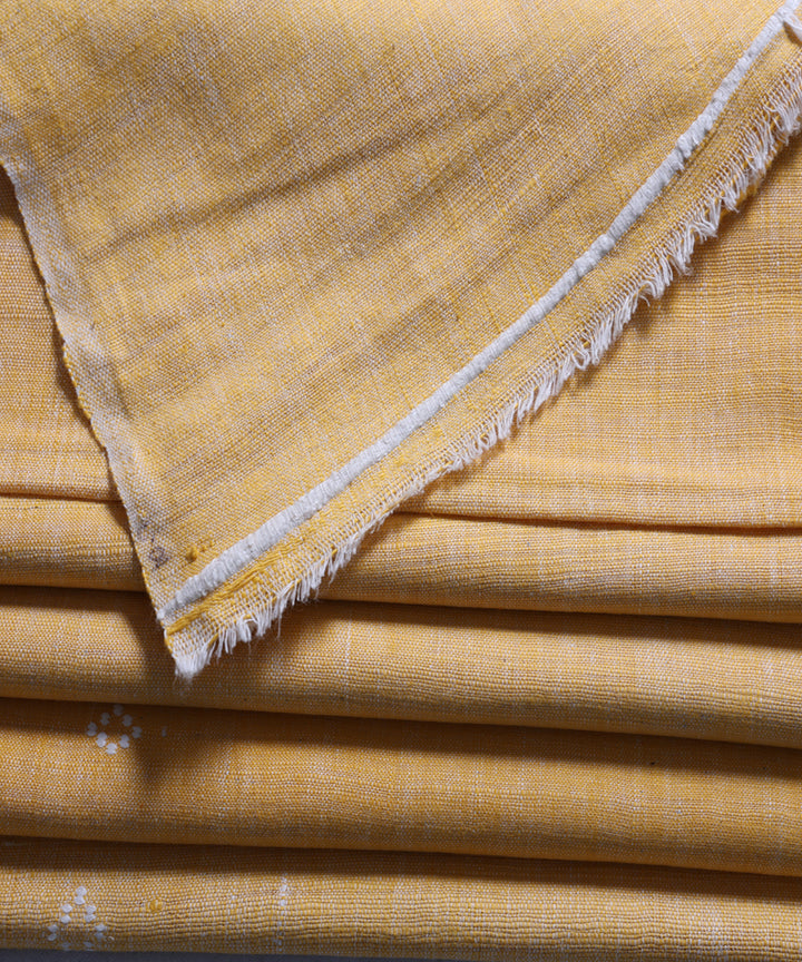 Yellow white handspun handwoven extra weft diamond cotton fabric
