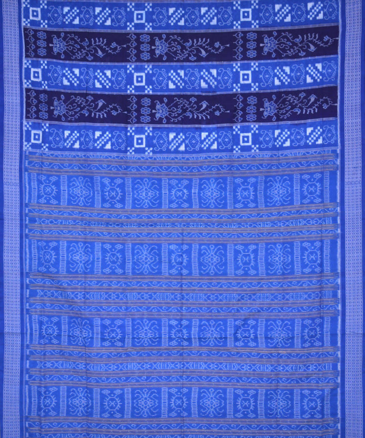 Light and dark blue handwoven cotton ikat sambalpuri saree