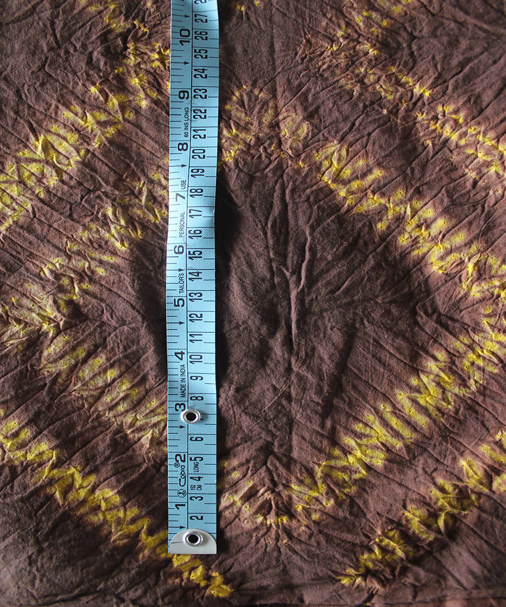 Yellow brown tie dye shibori printed cotton fabric