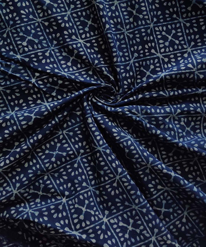 Navy natural dye dabu block printed organic handspun cotton fabric