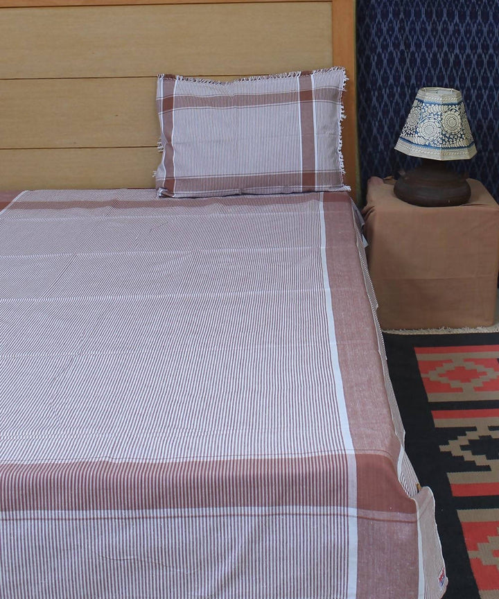 Brown White Striped Handloom Single Bed Sheet