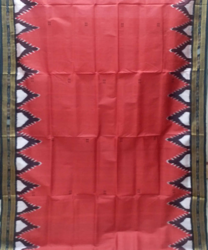 Cherry red black handwoven silk khandua saree