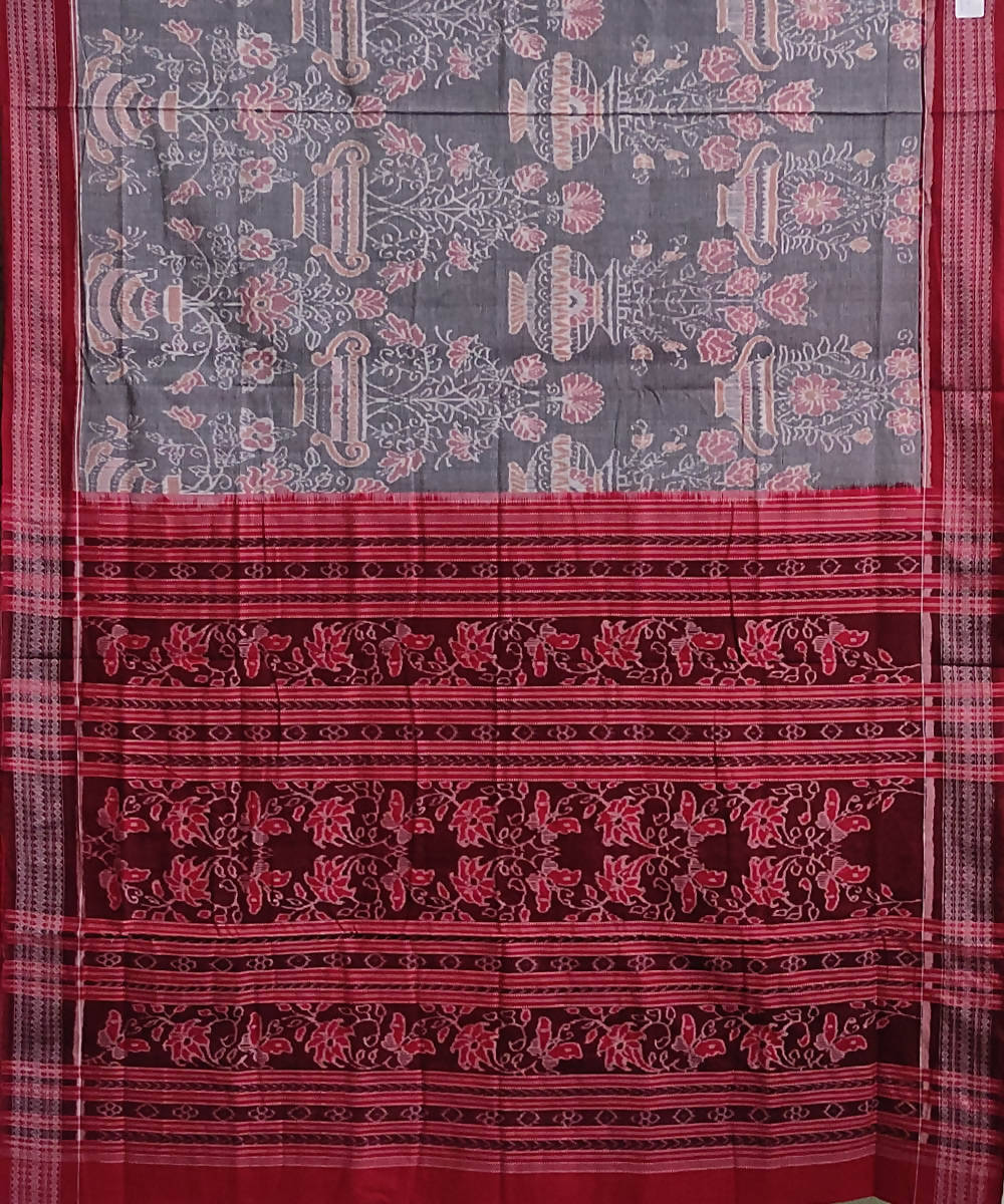 Grey maroon cotton handwoven sambalpuri saree