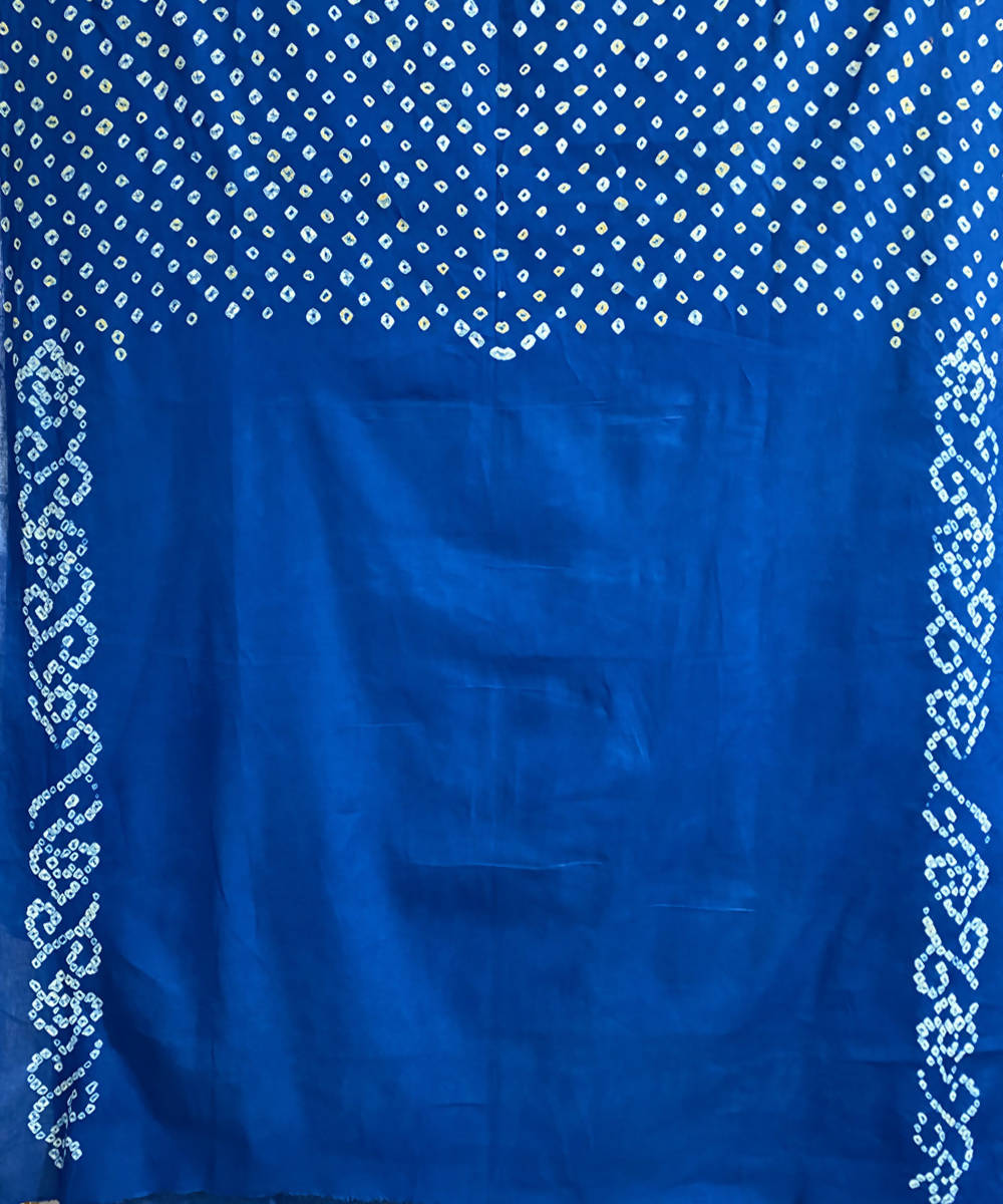 Sky blue hand printed bandhani cotton silk saree