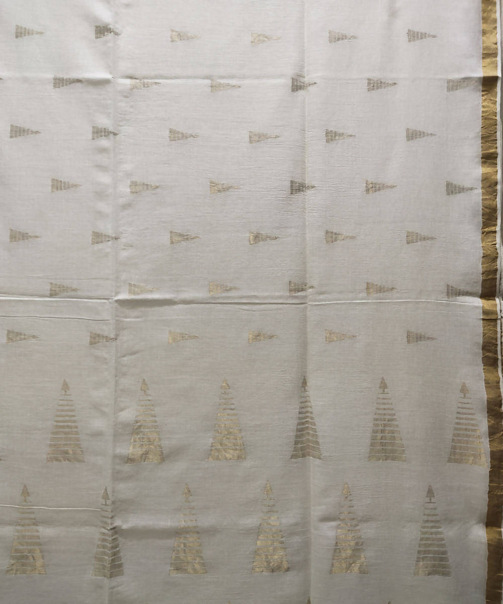 White handloom muslin cotton saree