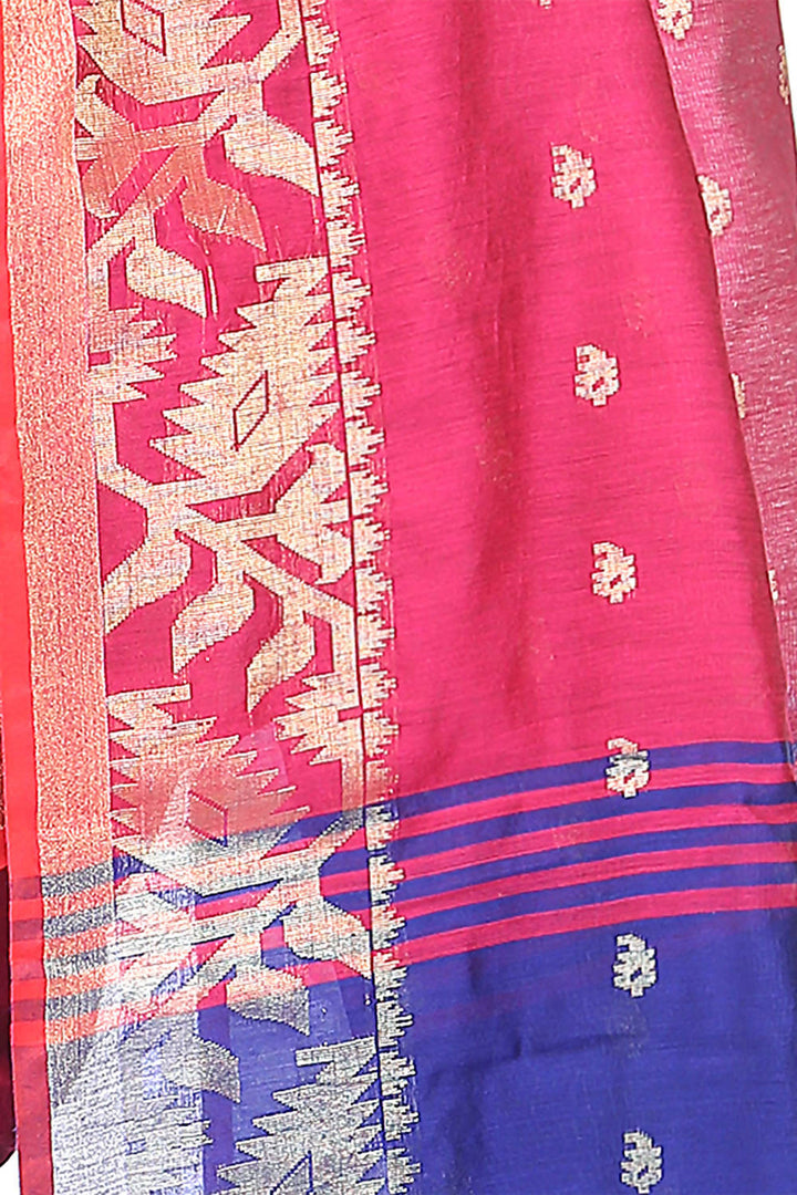 Pink blue bengal handloom extraweft work saree