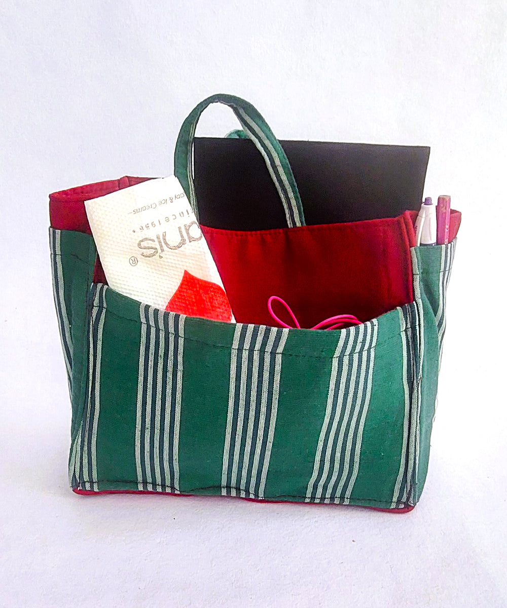 Green red handcrafted cotton bag