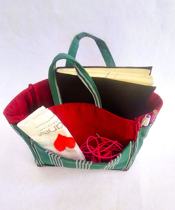 Green red handcrafted cotton bag