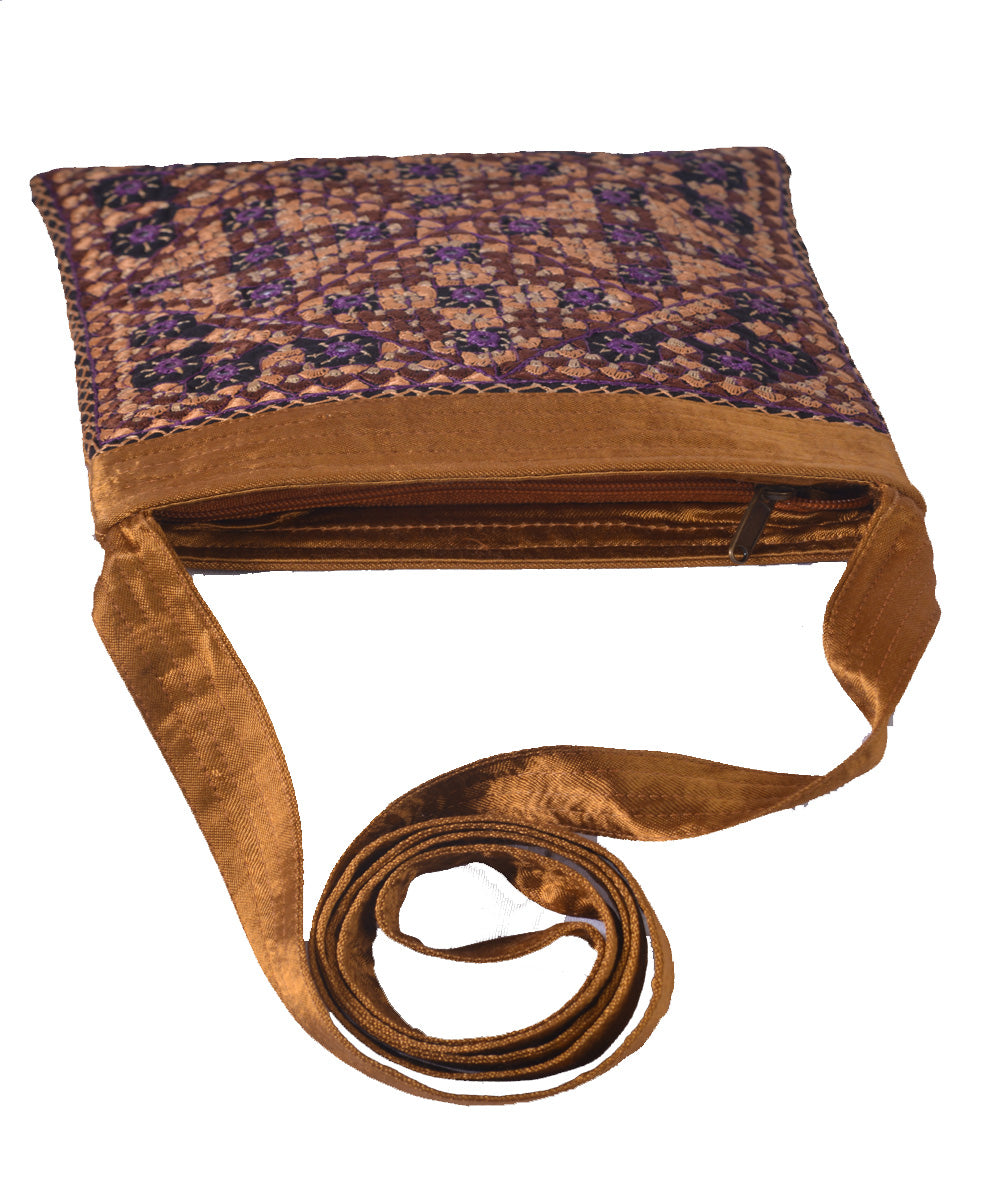 Rust hand embroidery mashroo cross body bag
