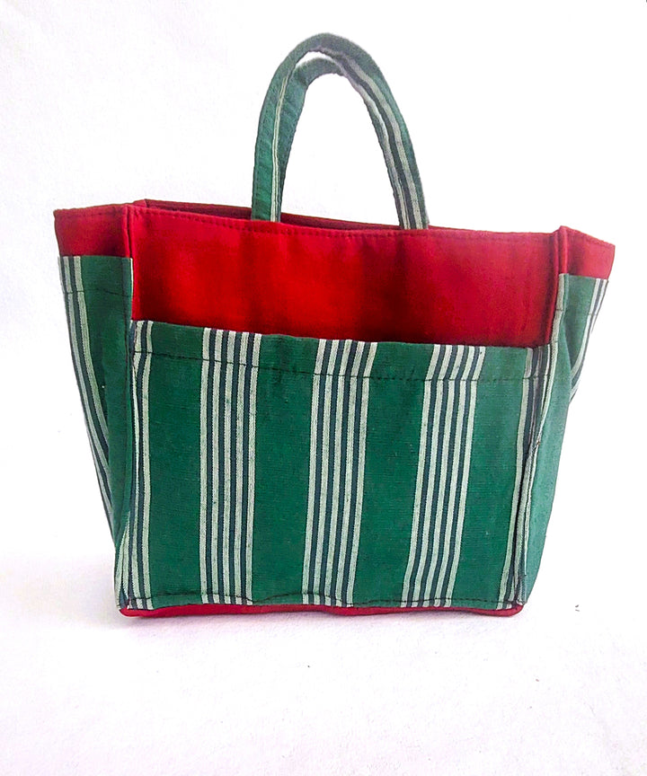 Green red handcrafted cotton bag