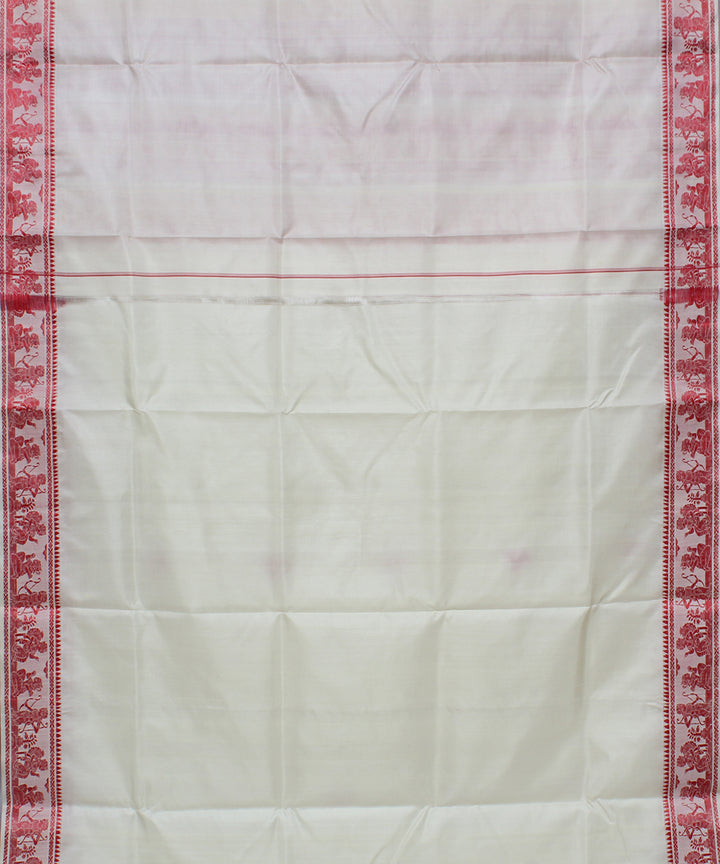 Off white and red handwoven silk baluchari saree