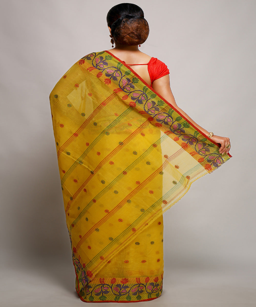 Yellow mustard handwoven tangail tant cotton bengal saree
