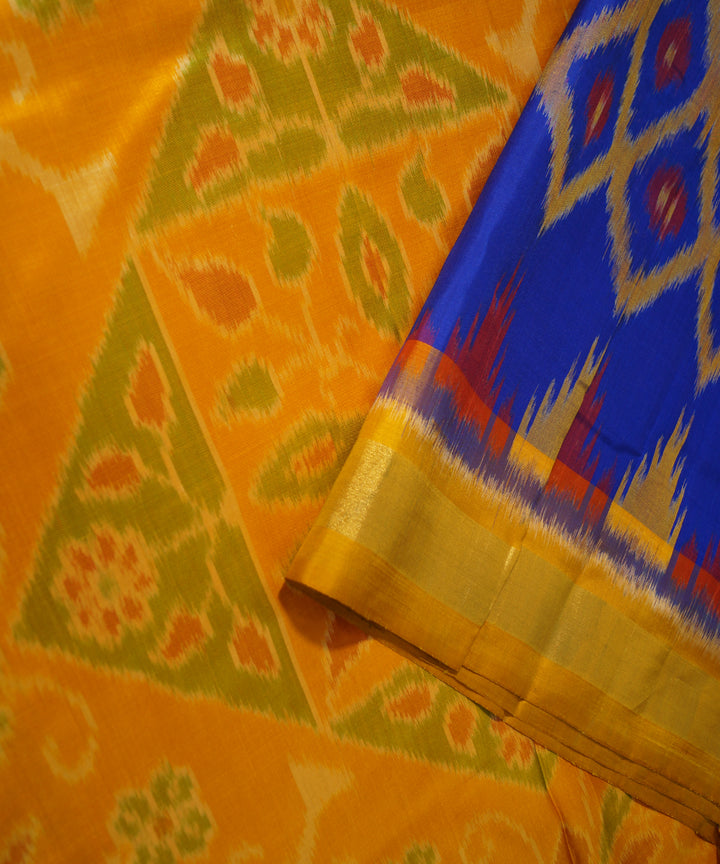 Blue Yellow Orange Handloom Soft Silk Saree