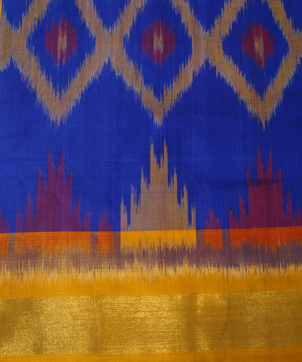 Blue Yellow Orange Handloom Soft Silk Saree