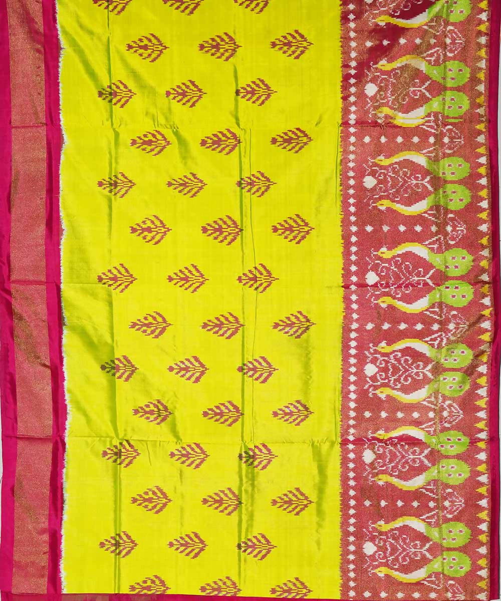 Lime green handloom silk ikat pochampally saree