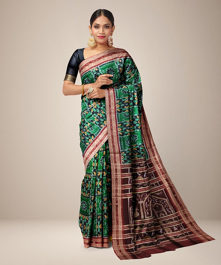 Dark green maroon silk handloom khandua saree