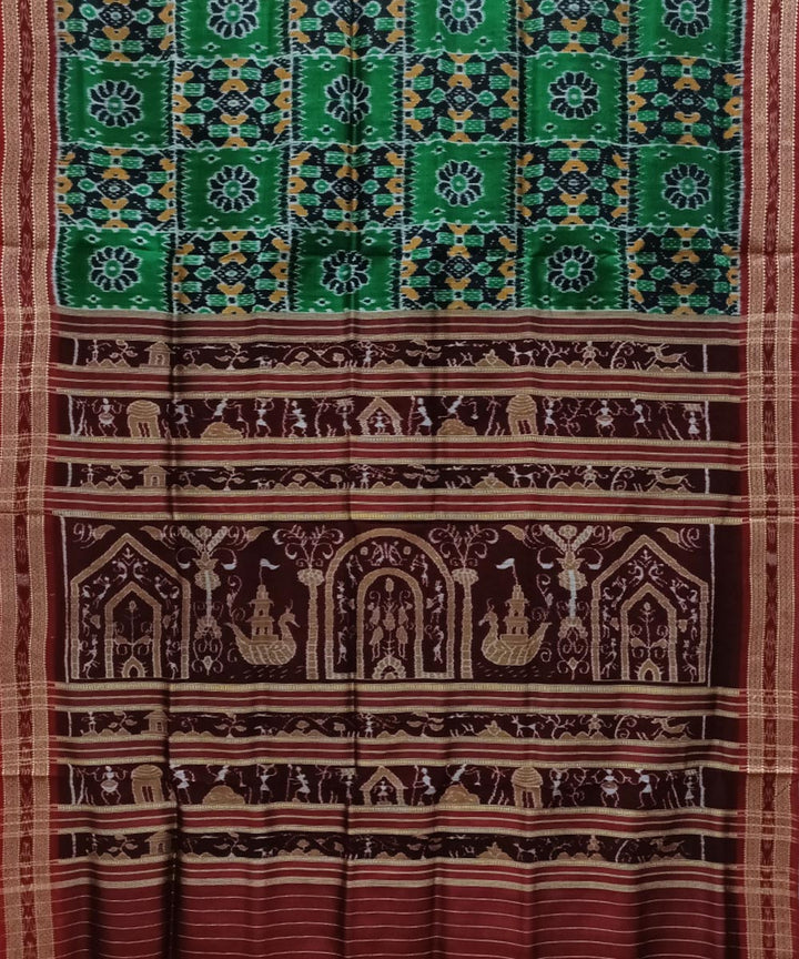 Dark green maroon silk handloom khandua saree