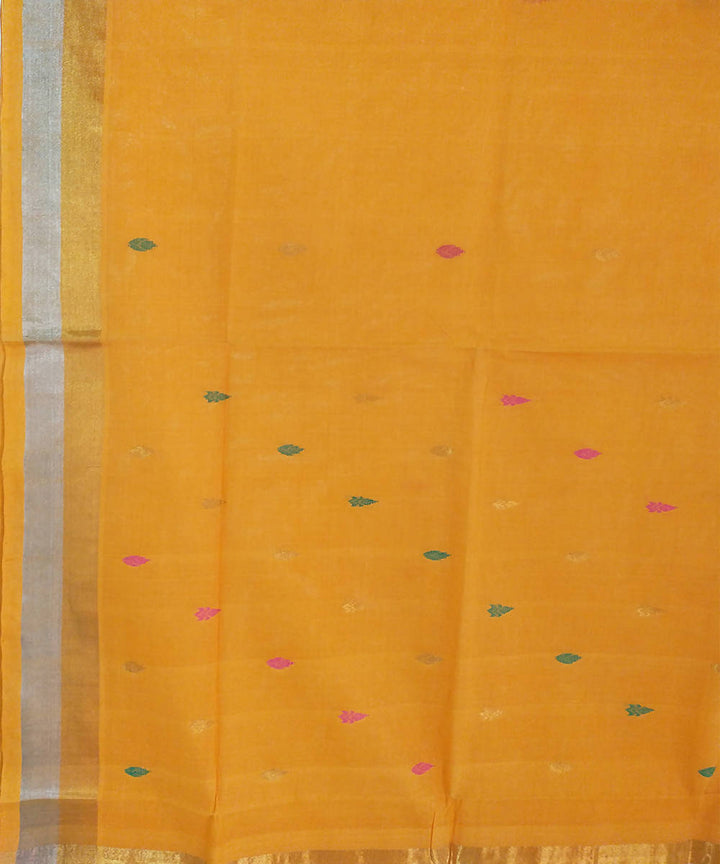 Hand woven yellow orange cotton venkatagiri saree