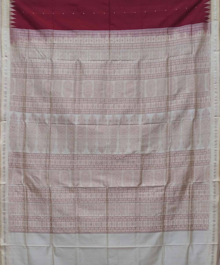 Maroon off white handwoven bomkai silk saree