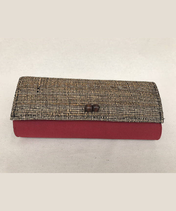 Red with taffeta body handmade banana fibre clutch