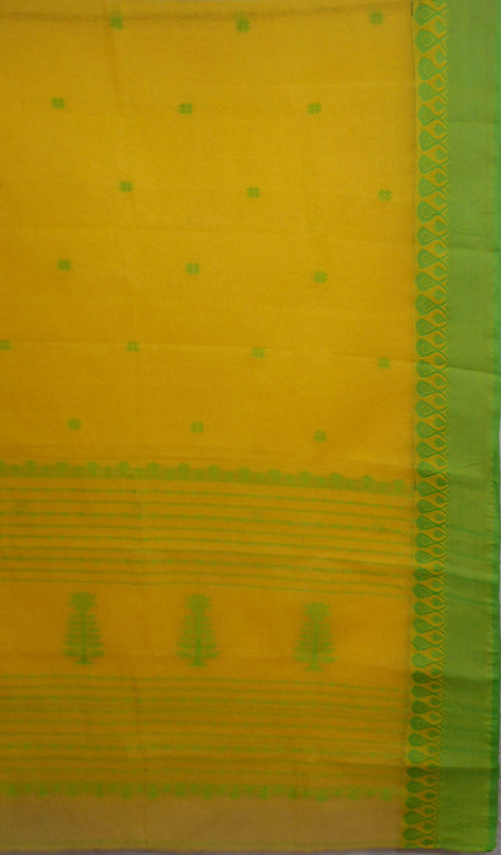 Bengal handloom yellow and green tangail cotton blend saree