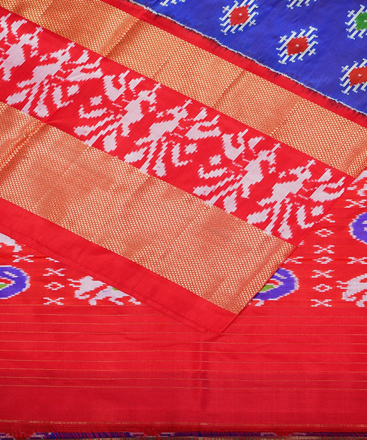 Navy blue red handloom silk pochampally ikat saree