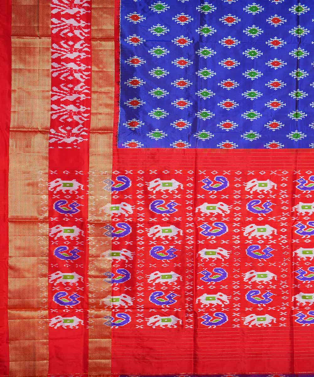 Navy blue red handloom silk pochampally ikat saree