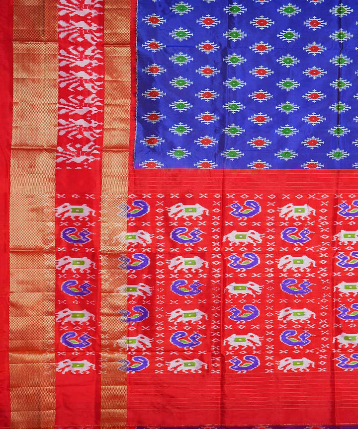 Navy blue red handloom silk pochampally ikat saree