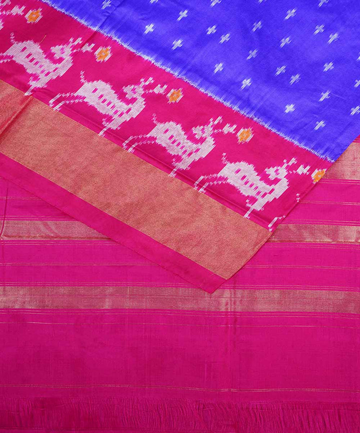 Navy blue pink handwoven silk pochampally ikat saree