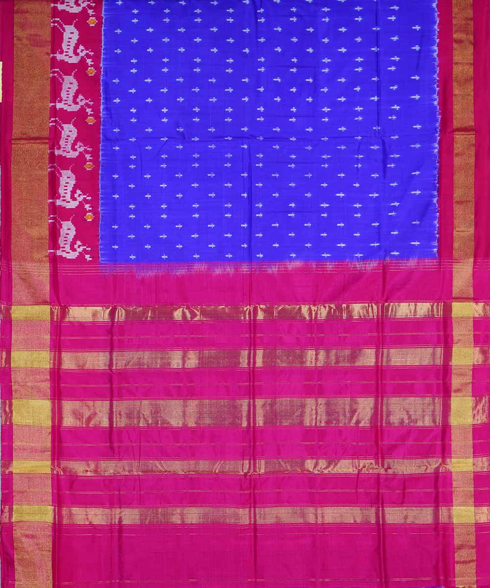 Navy blue pink handwoven silk pochampally ikat saree