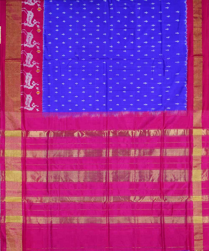 Navy blue pink handwoven silk pochampally ikat saree