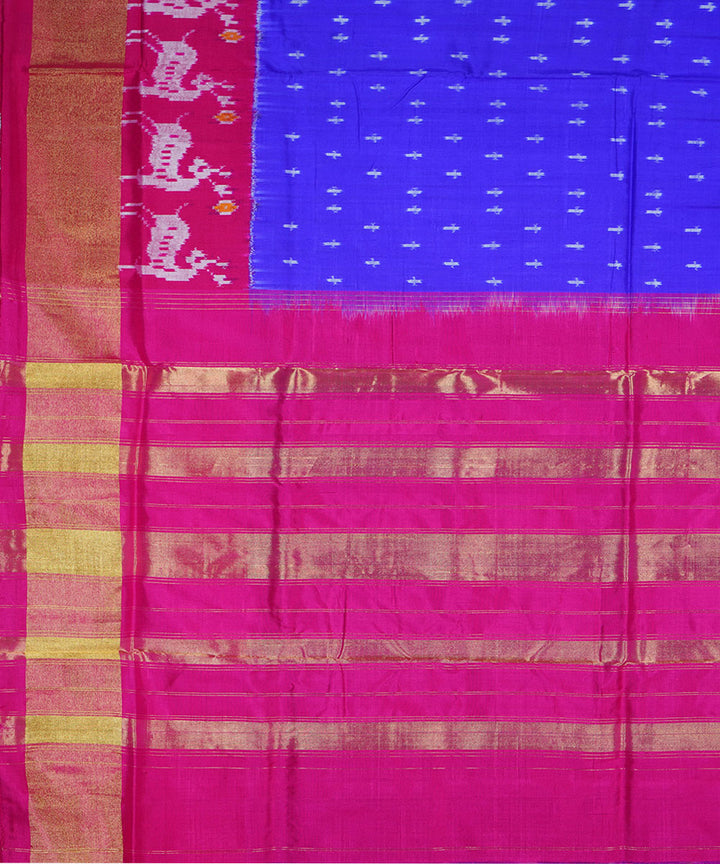 Navy blue pink handwoven silk pochampally ikat saree