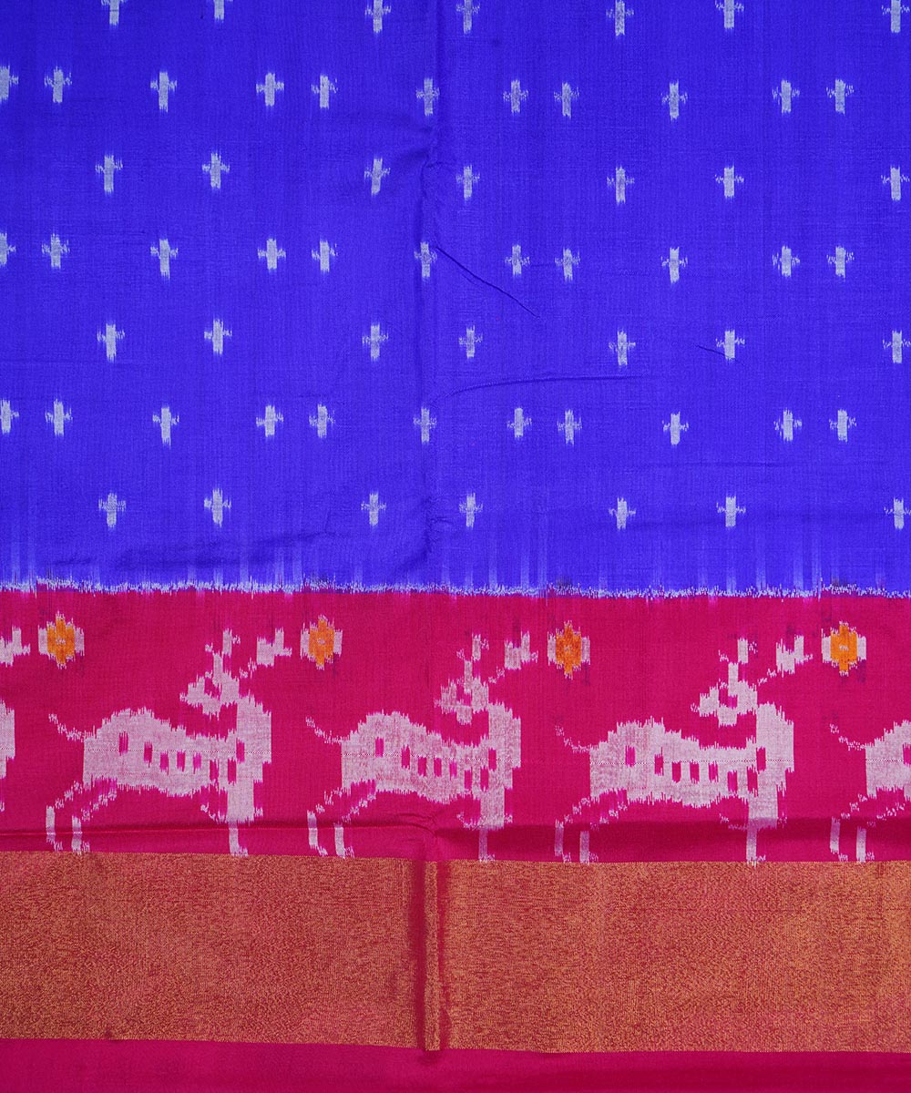 Navy blue pink handwoven silk pochampally ikat saree