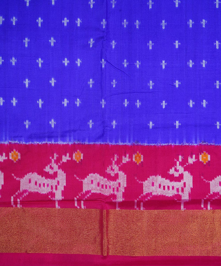 Navy blue pink handwoven silk pochampally ikat saree