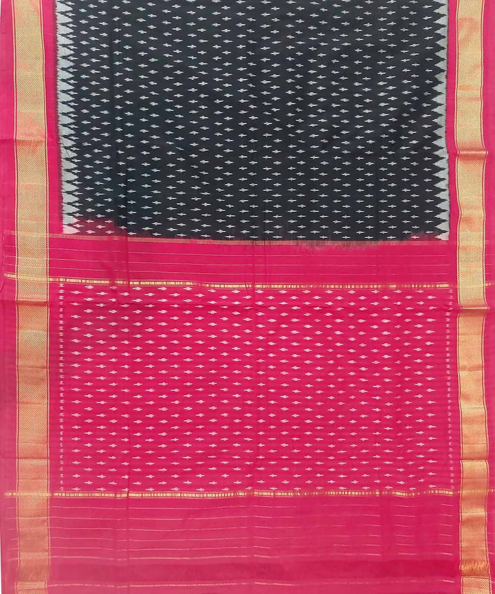 Stone black handloom cotton ikat pochampally saree