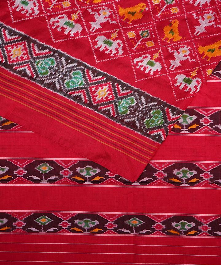 Red maroon handwoven silk pochampally ikat saree