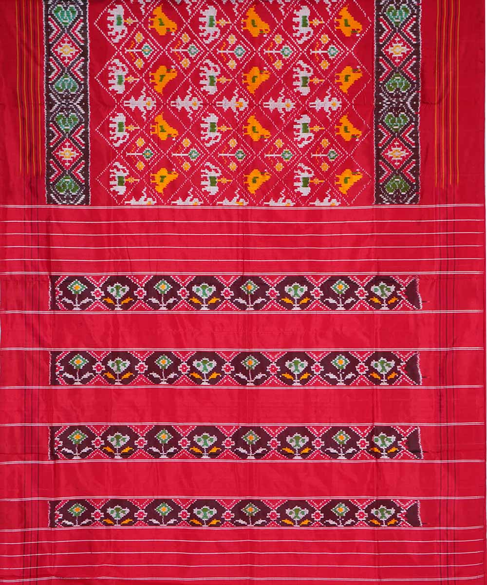 Red maroon handwoven silk pochampally ikat saree