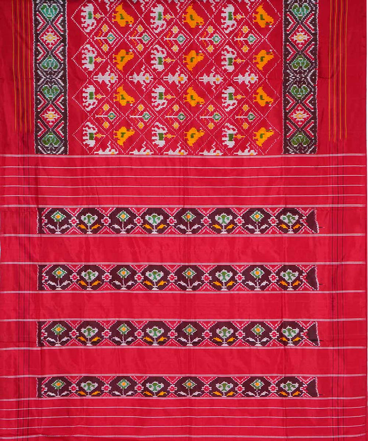 Red maroon handwoven silk pochampally ikat saree