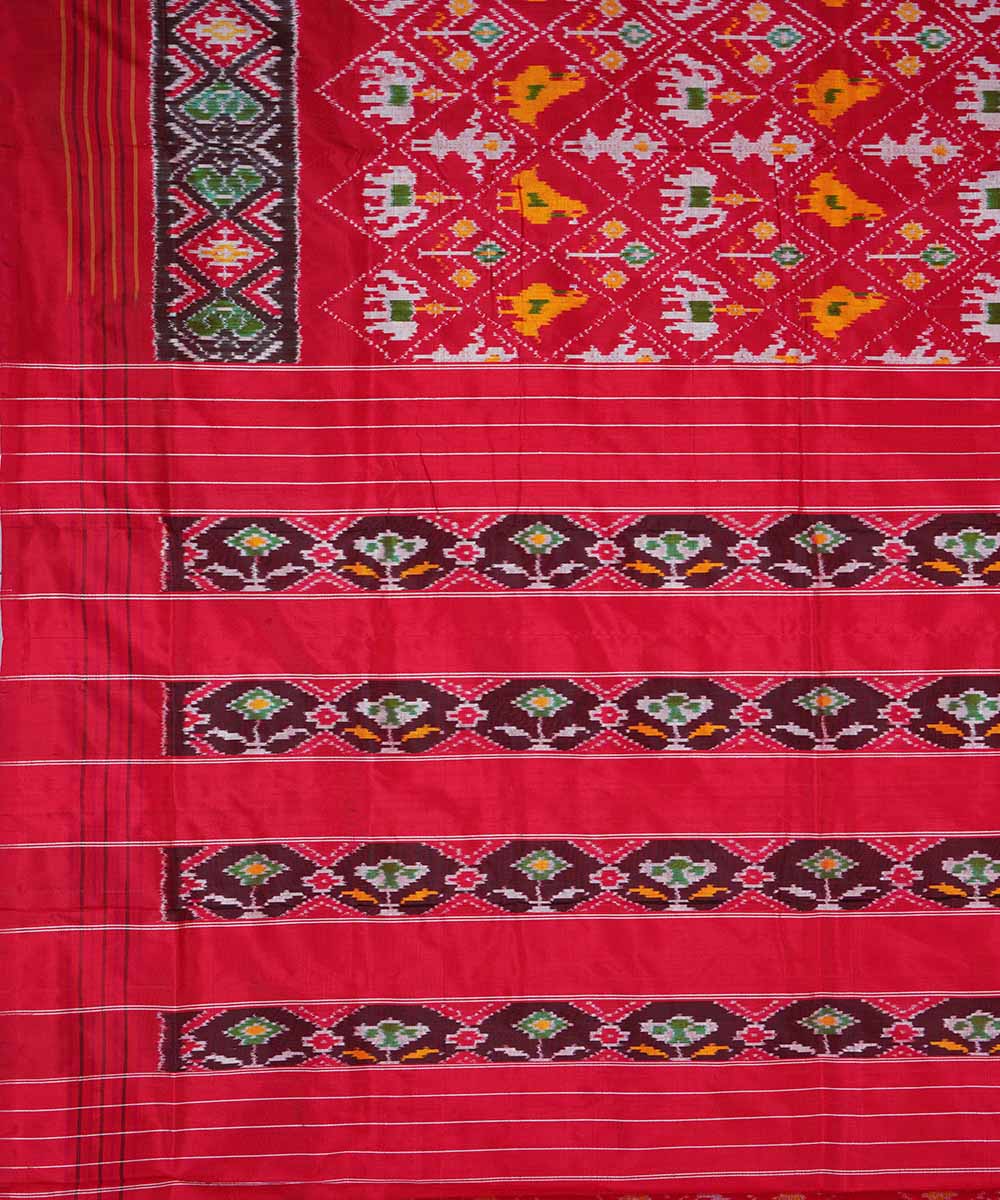 Red maroon handwoven silk pochampally ikat saree