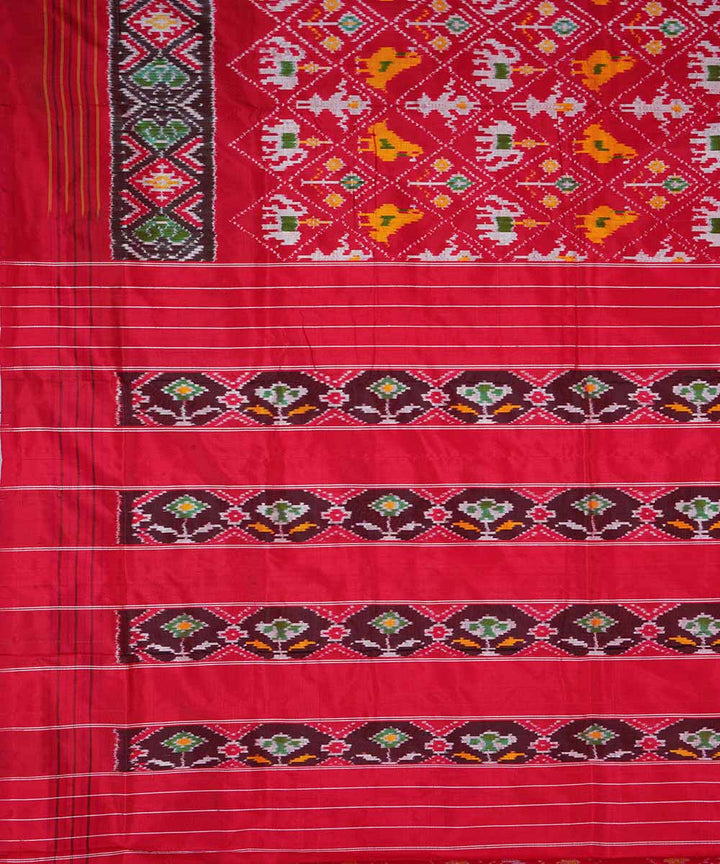 Red maroon handwoven silk pochampally ikat saree