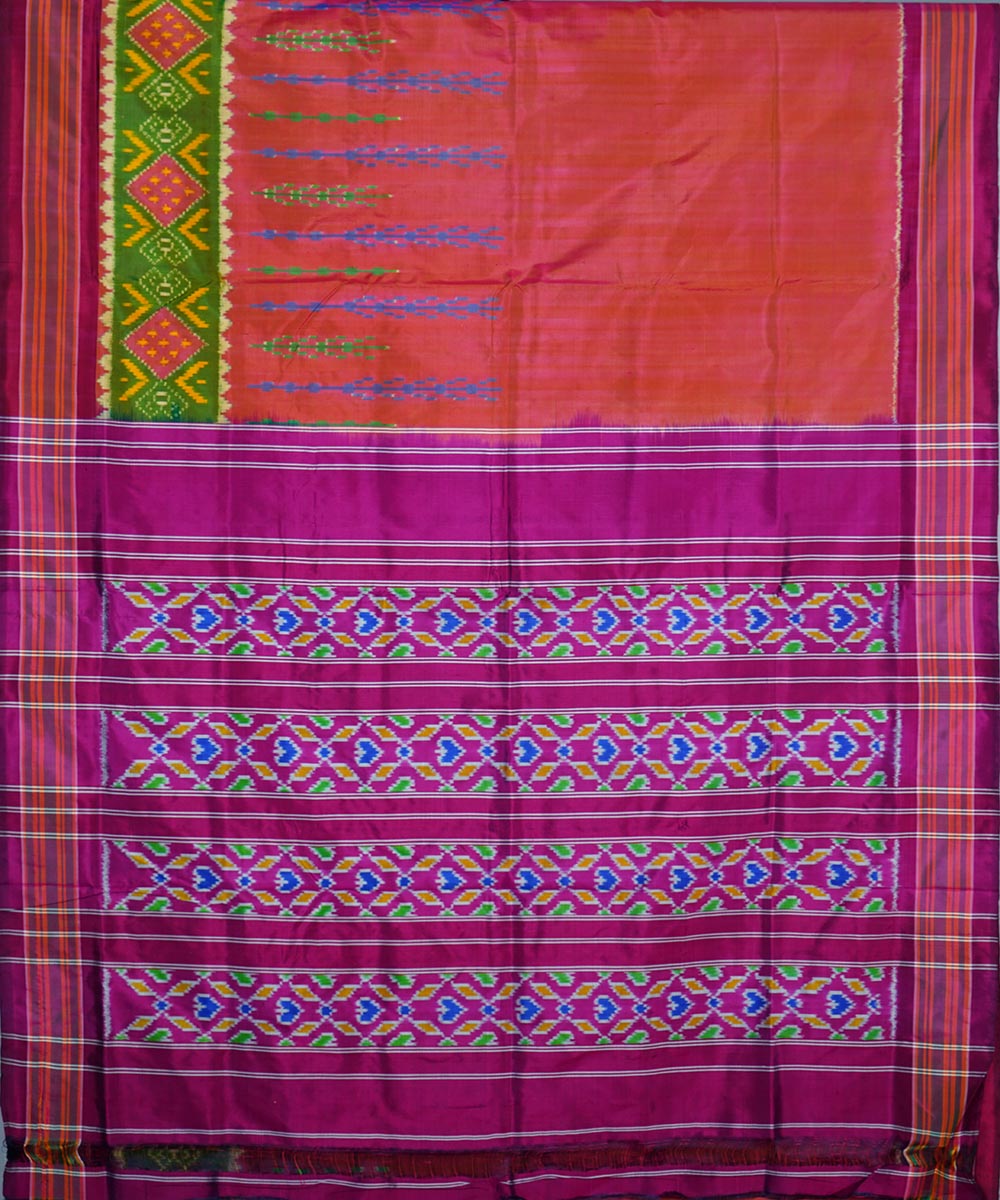 Peach purple handwoven silk pochampally ikat saree