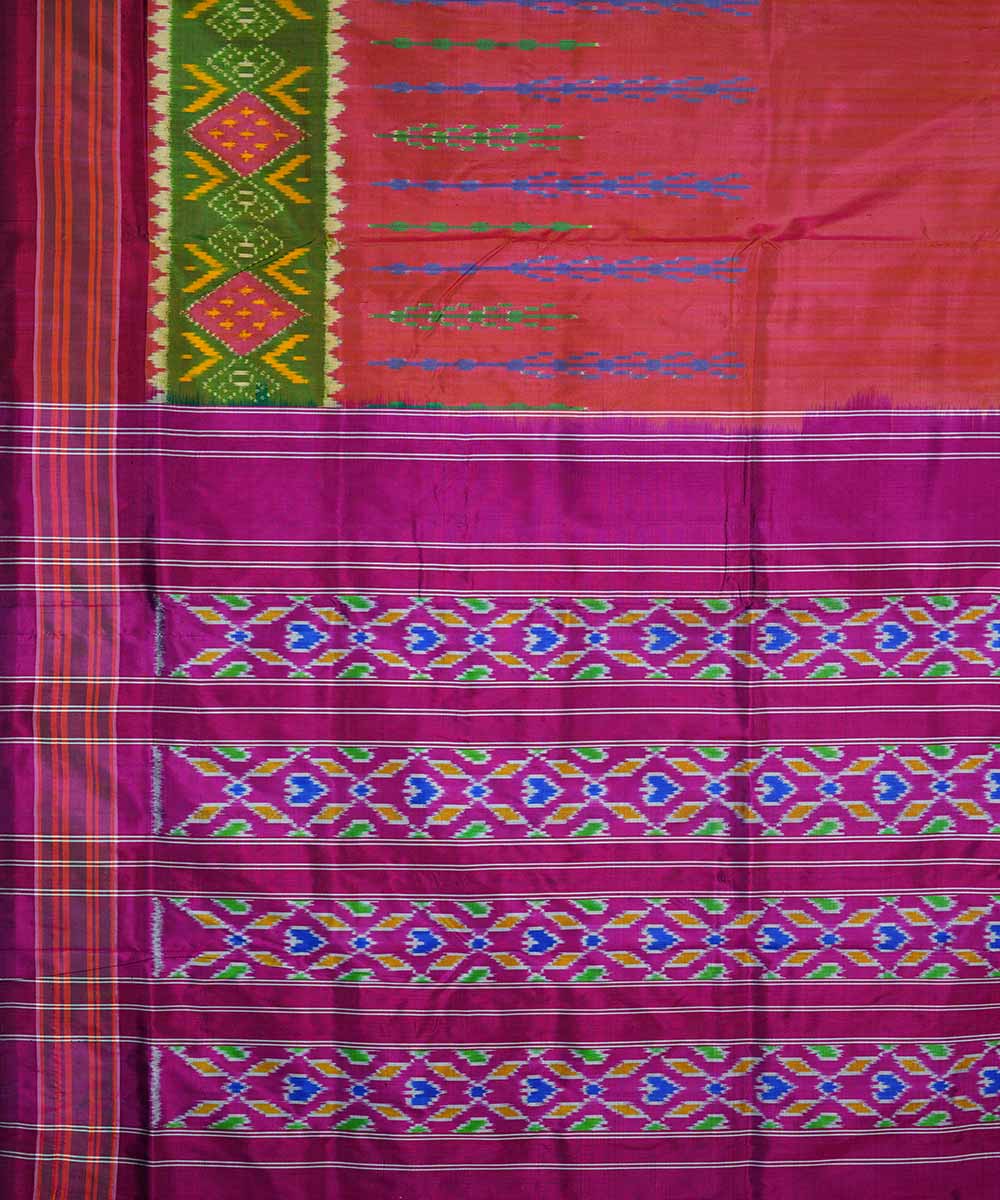 Peach purple handwoven silk pochampally ikat saree