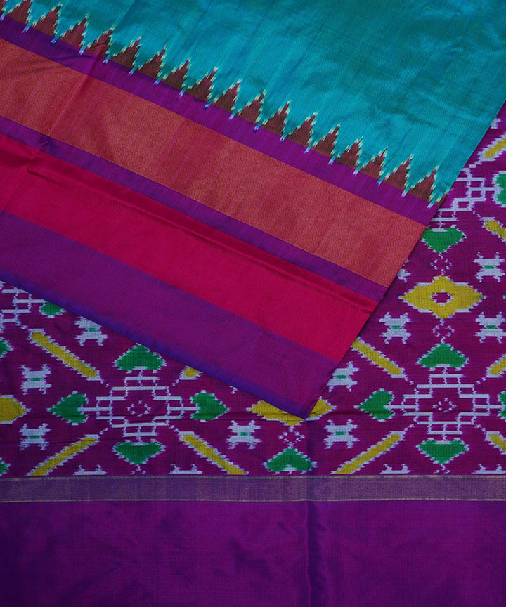 Sky blue purple handwoven silk pochampally ikat saree