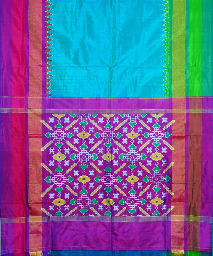 Sky blue purple handwoven silk pochampally ikat saree